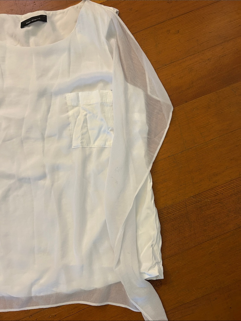 Cop.Copine Y2K sheer asymmetrical sleeveless white French euro whimsy top - Picture 3 of 6